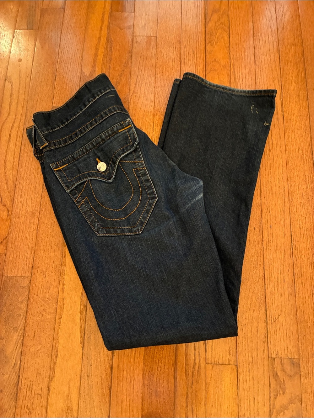 True Religion World Tour Straight Dark Wash Jeans with Flap Pockets Size 32
